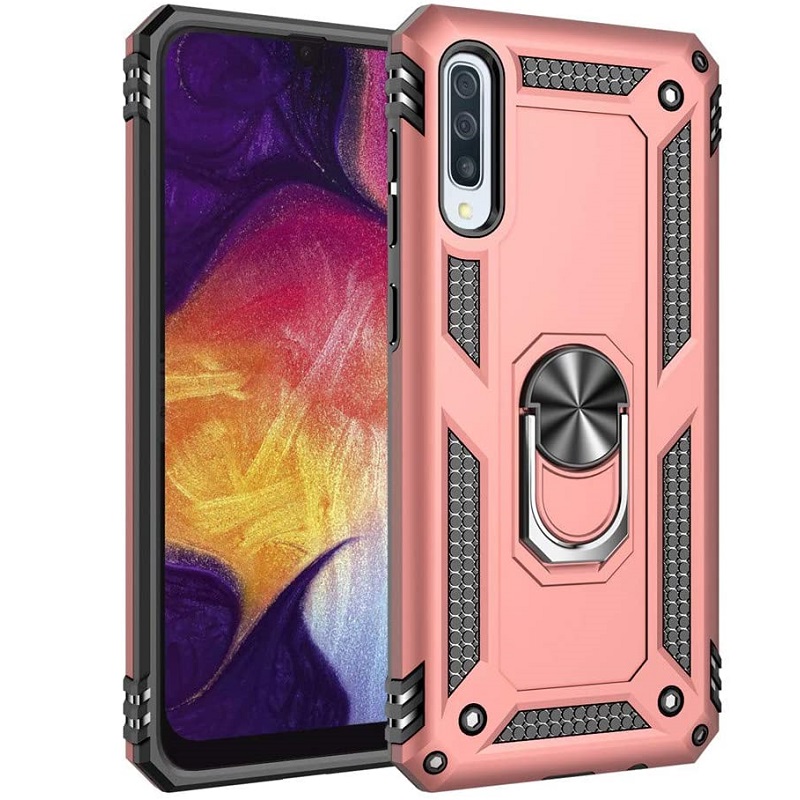 Samsung Galaxy A50 Clear Back Shockproof Cover With Ring Holder Rosegold